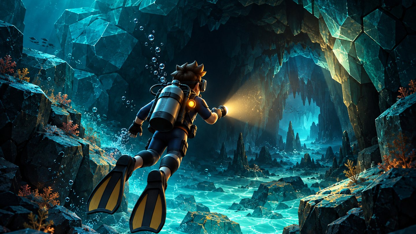 Explorador na caverna